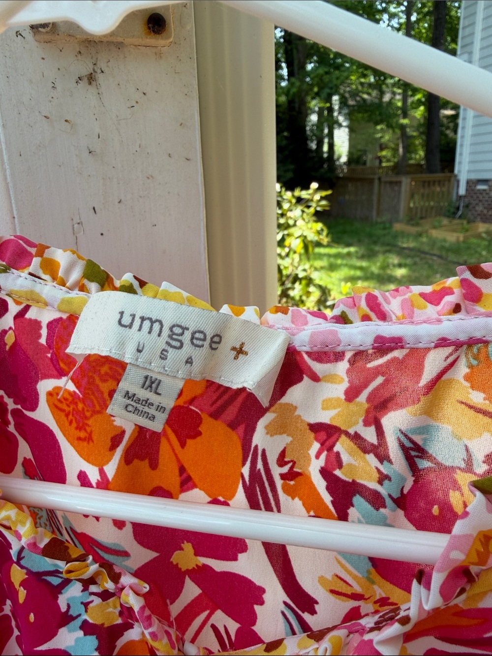 Umgee Pink Orange Floral Tiered Midi Dress with Green Trim - Picture 2 of 2